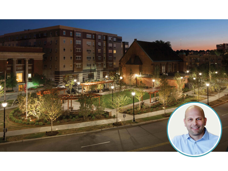 An aerial view of Atlantic Street Park in Hackensack, NJ, captured at night, and the author's photo.