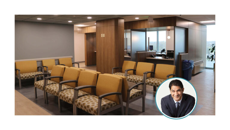 St. Peter's University Hospital Surgery Suite, revealing the warm palette and brand standards implemented as part of the project, and the author's photo.